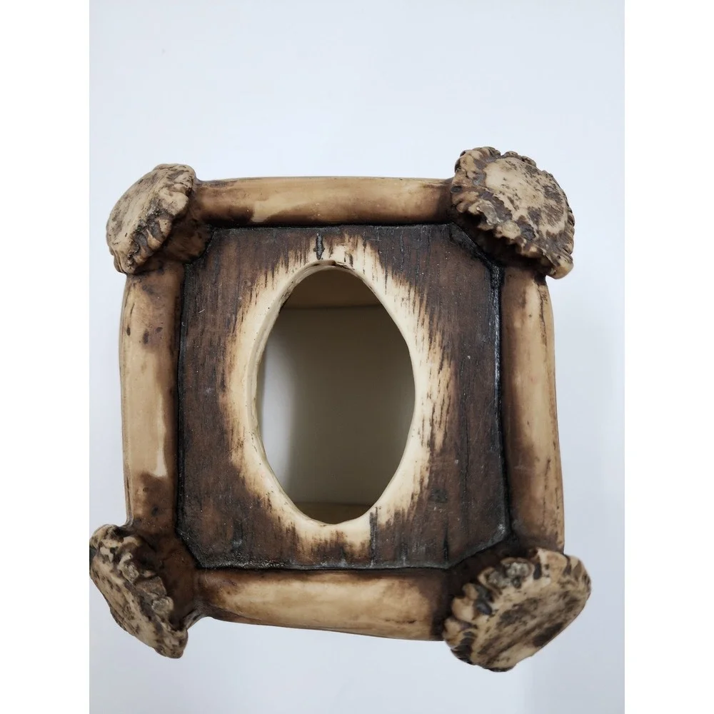 Rustic Faux Antler Tissue Box Cover Square Lodge Cabin Decor Resin Brown 6x6